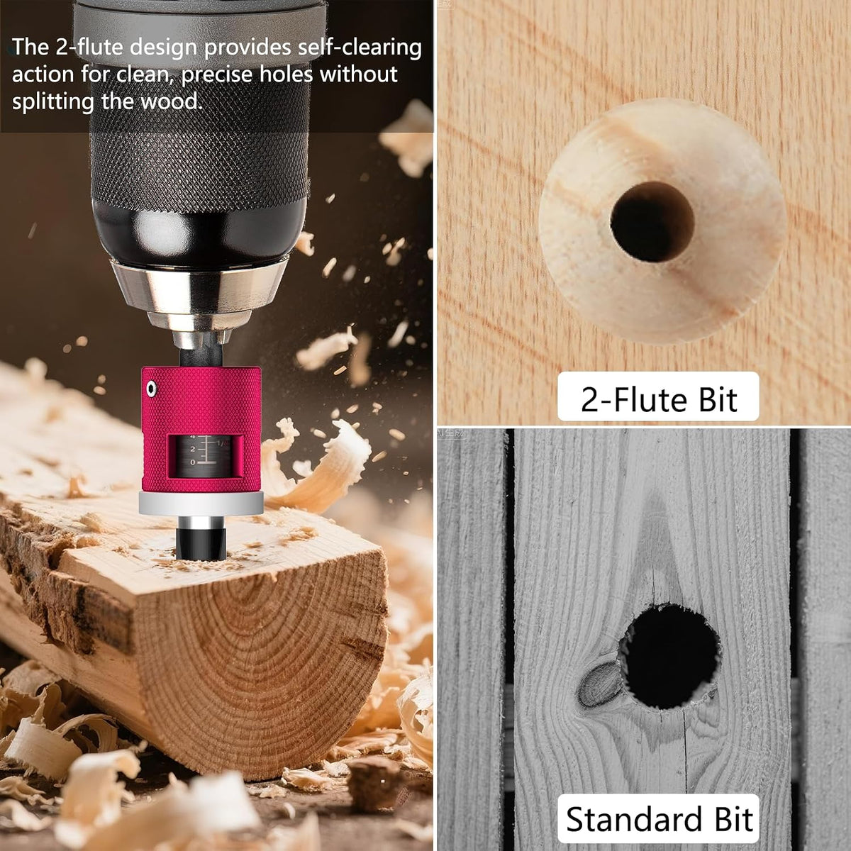 BURMONG 5-Piece Countersink Drill Bit Set with Adjustable Depth Stop, 1/4" Hex Shank Quick Change Drilling Tool Kit, 82° Woodworking Chamfer Bits for Wood, Plywood, MDF, Plastic