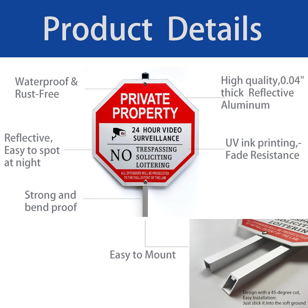 “Private Property - No Trespassing, No Soliciting,No Loitering” Octagon Yard Sign, No Soliciting Sign for House with