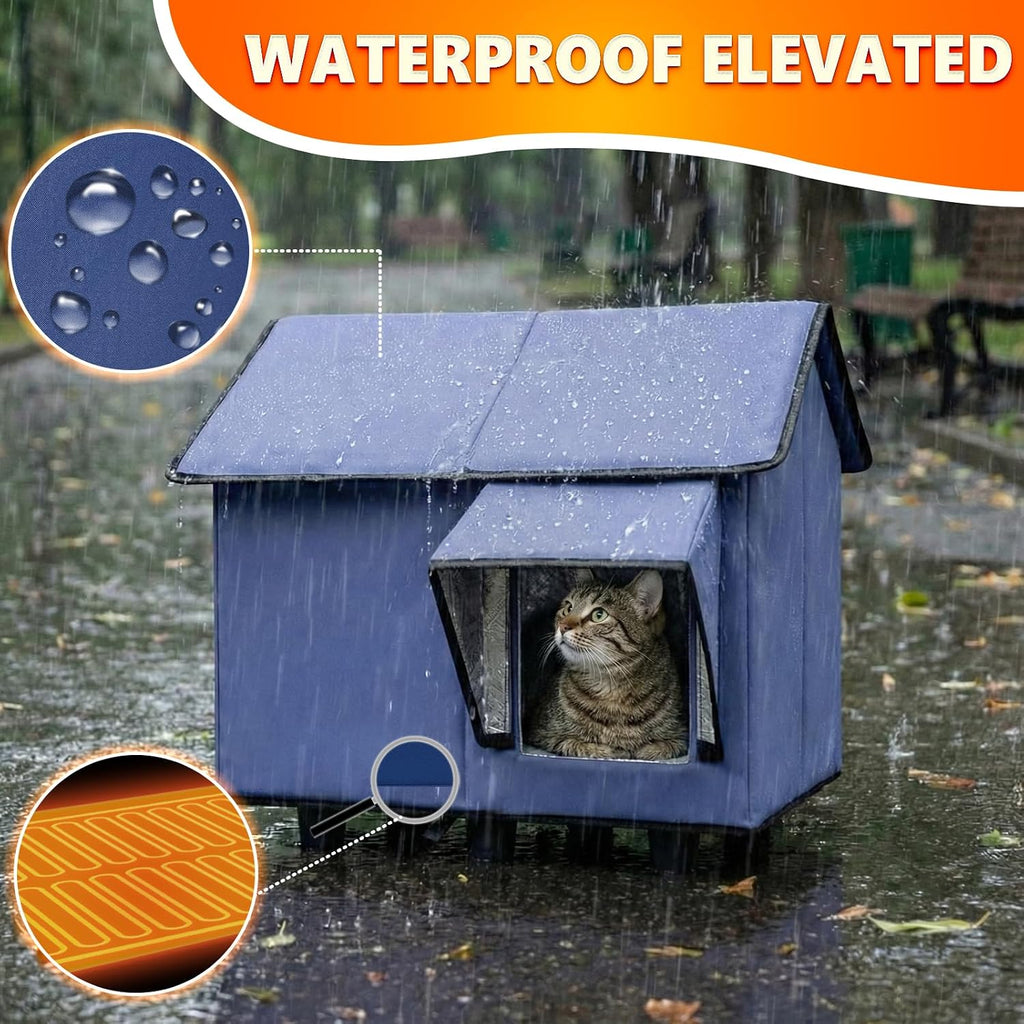 Outdoor Heated Cat House - Kokopro Indestructible Heated Cat House for Outside Winter, 100% Waterproof, Safe Escape
