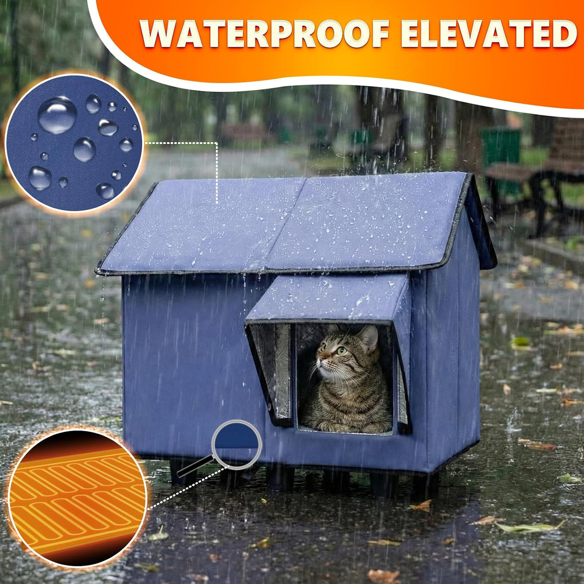 Outdoor Heated Cat House - Kokopro Indestructible Heated Cat House for Outside Winter, 100% Waterproof, Safe Escape