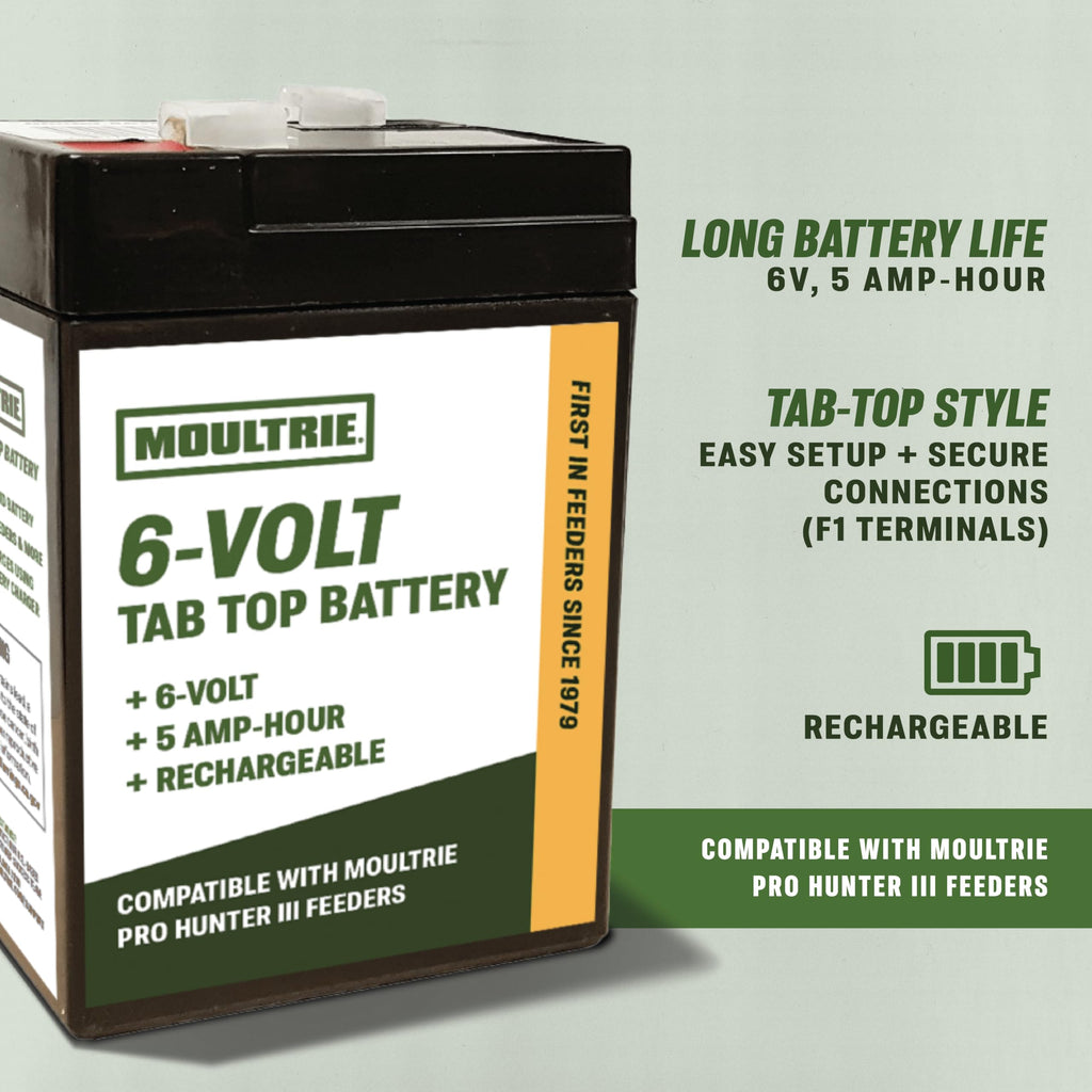 6V Tab Top Battery for Feeders - 5Ah, Rechargeable
