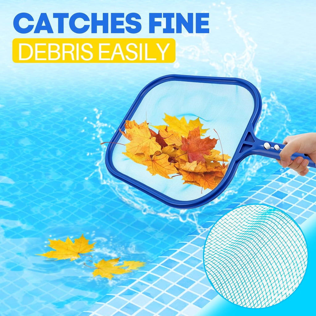 Pool Skimmer Net, Professional Swimming Pool Leaf Skimmer with Heavy Duty Frame, Fine Nylon Flat Mesh for Fast Debris