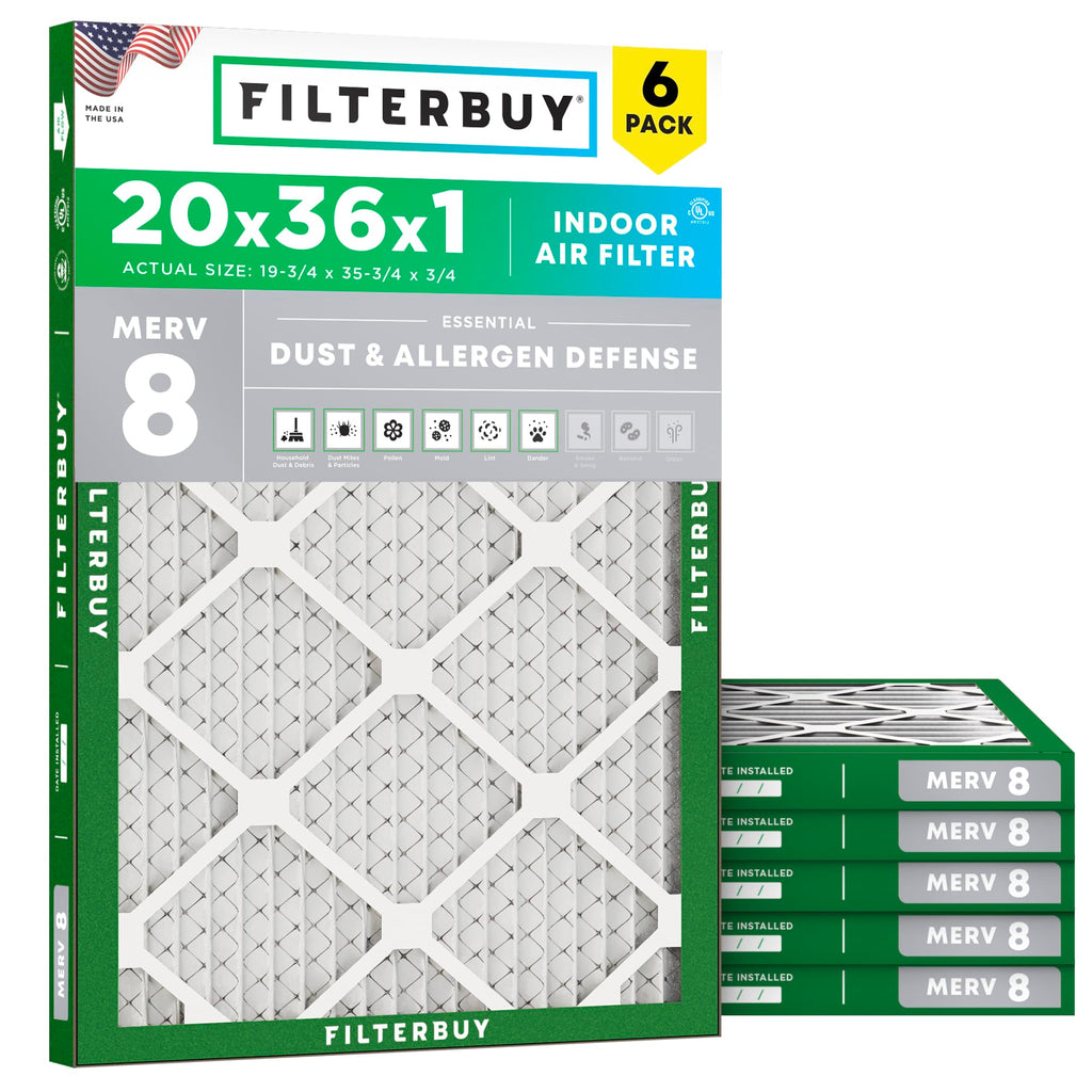 20x36x1 Air Filter MERV 8 Dust & Allergy Defense (6-Pack)