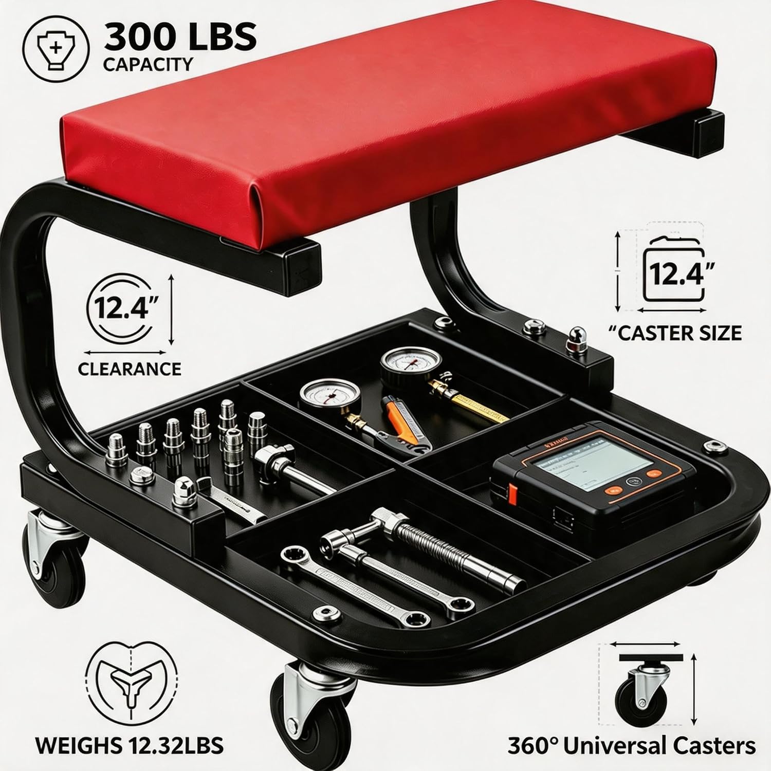 Rolling Creeper Garage/Shop Seat,250 LBS Capacity Heavy Duty Rolling Mechanic Stool with Wheels,Automotive Padded