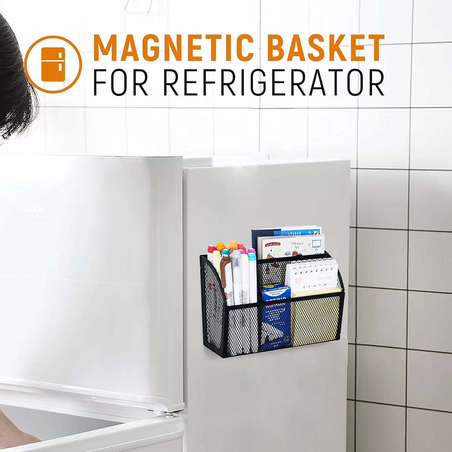 3-Grid Magnetic Pencil Holder, Strong Magnet Locker Organizer, Black | Mesh Magnetic Shelf, Marker Holder Perfect for