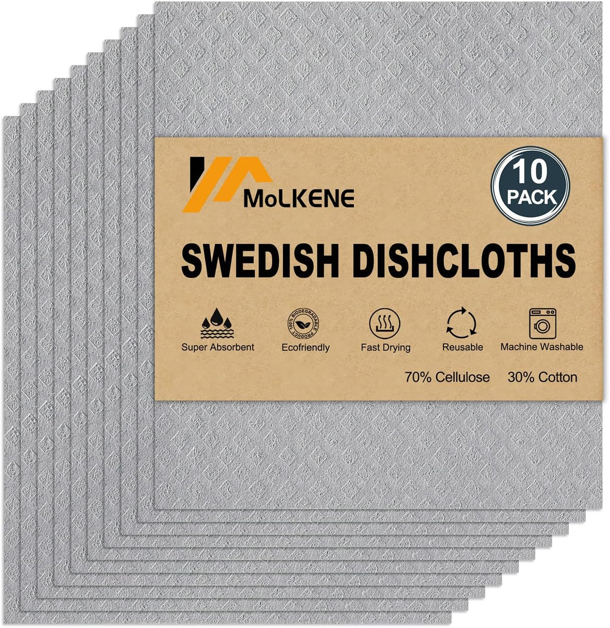 Swedish Dishcloths for Kitchen, 10 Pack Cellulose Sponge Cloths