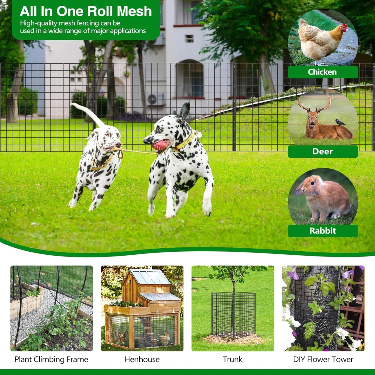 Welded Wire Fence, 50ft(L) x 24inch(H) Garden Fence for Dog, 2 Inch x 3 Inch 16GA Fencing for Chicken, PVC Coated