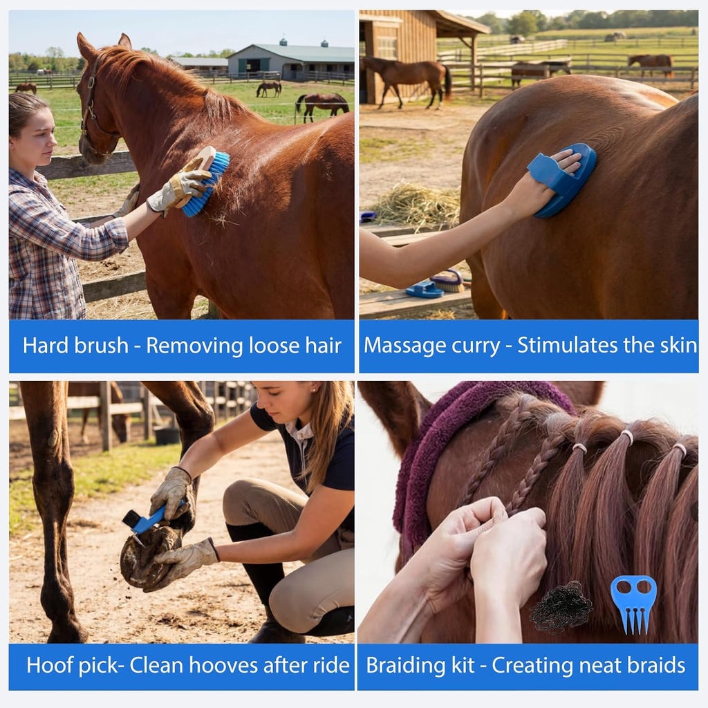13 Piece Horse Grooming Kit, Horse Brushes for Grooming Supplies with Portable Bag, Horse Brush Set & Curry Comb for