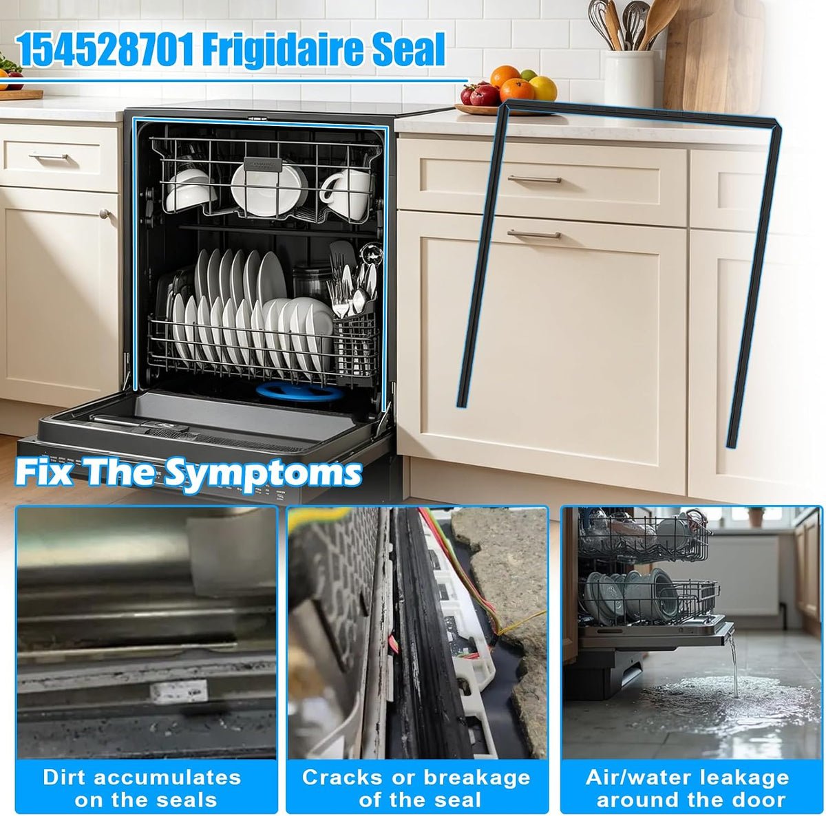Upgraded 154528701 Dishwasher Door Seal Compatible with Frigidaire Dishwasher Door Seal Parts AP3779932 PS976062 Dishwasher Seal Replacement Kenmore Dishwasher Gasket Door Seal Cabinet Dishwasher Seal