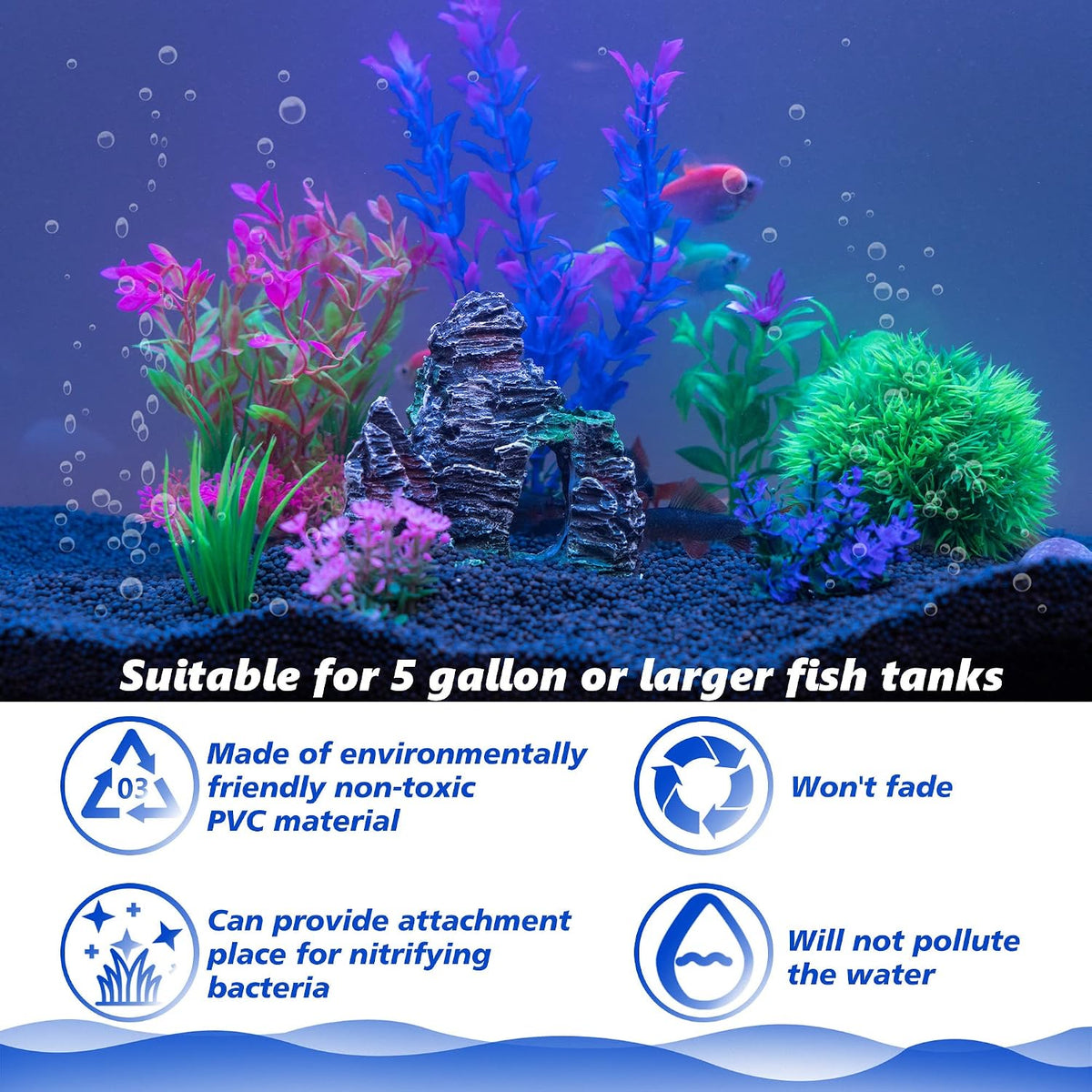 Aquarium Artificial Plants & Rock Cave Betta Fish Tank Decor Set
