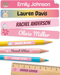Personalized Kids Name Labels for Pencils Pink [75pcs] - Waterproof Name Stickers for School & Daycare - Pencil