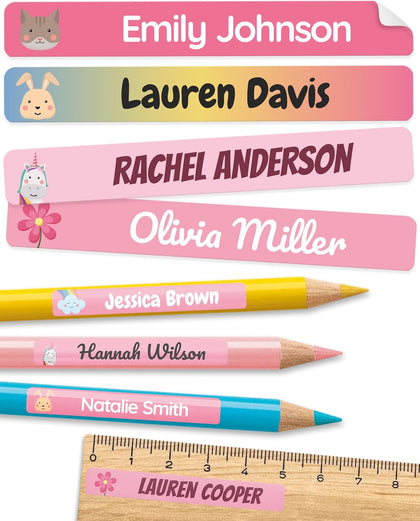 Personalized Kids Name Labels for Pencils Pink [75pcs] - Waterproof Name Stickers for School & Daycare - Pencil
