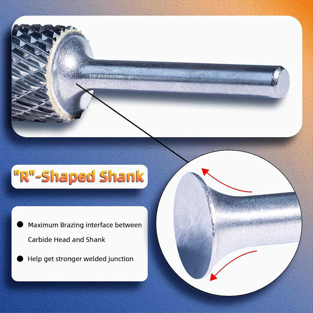 10Pcs Carbide Burr Set 1/4" Shank Double Cut Rotary File Tool