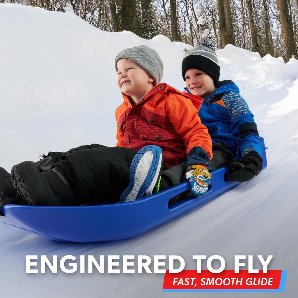 2 Person Premium Snow Sled - Choose Red or Blue - Double Walled Construction, Pull Strap and Padded Seat