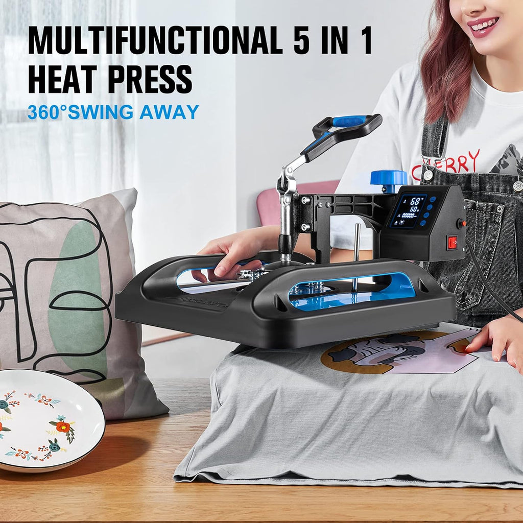 Pro Heat Press 15x15 Inch, 5 in 1 Heat Press Machine with 30 OZ Tumbler Press, Swing Away T Shirt Pressing Machine