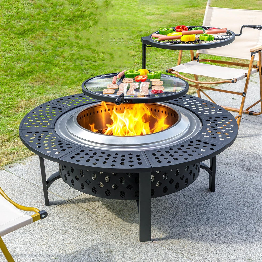 42 Inch Smokeless Fire Pit with 2 Grills, Large Firepits for Outside