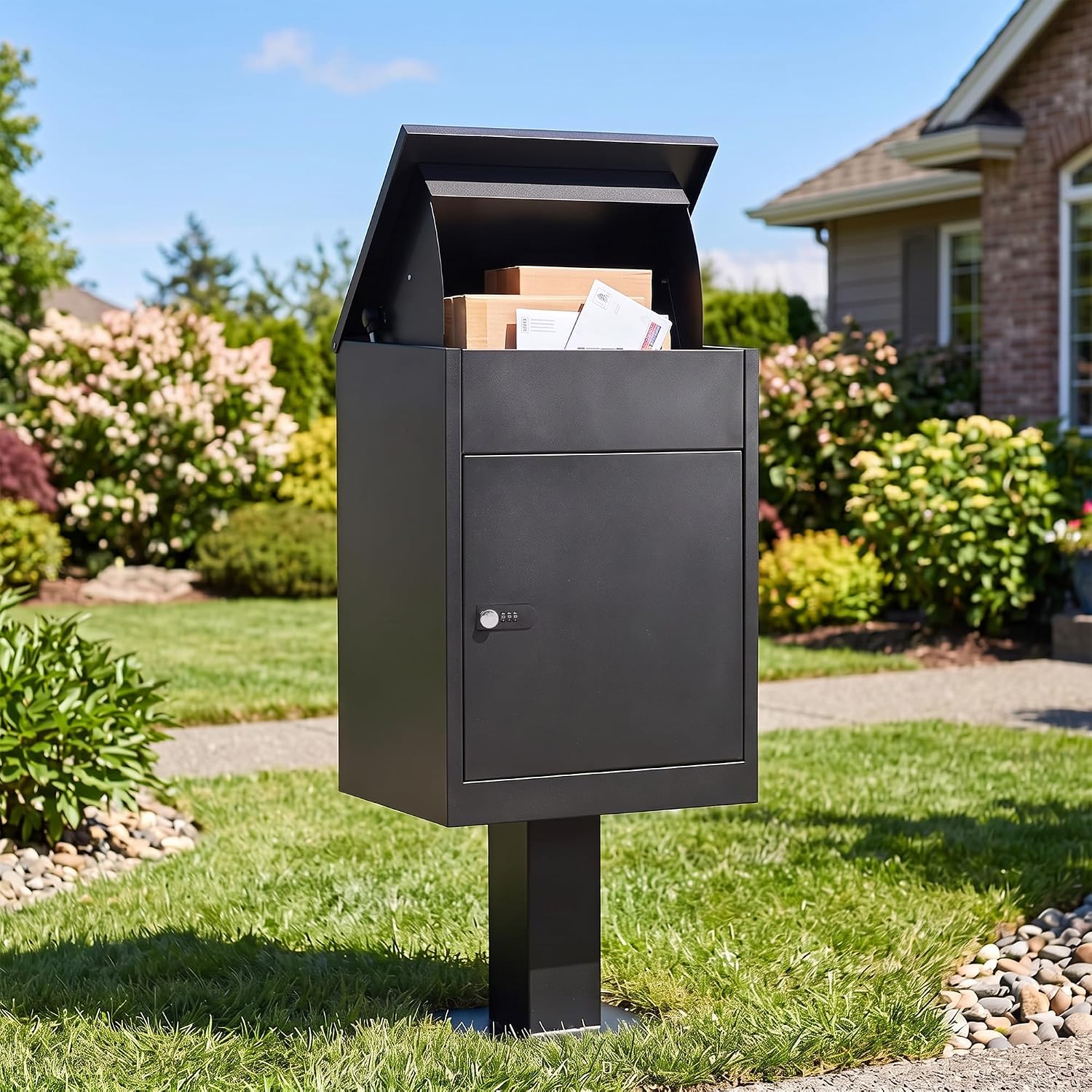 Package Delivery Box - Lockable Weatherproof Steel Parcel Drop Box | Anti-Theft Baffle Plate Porch Pirate Proof