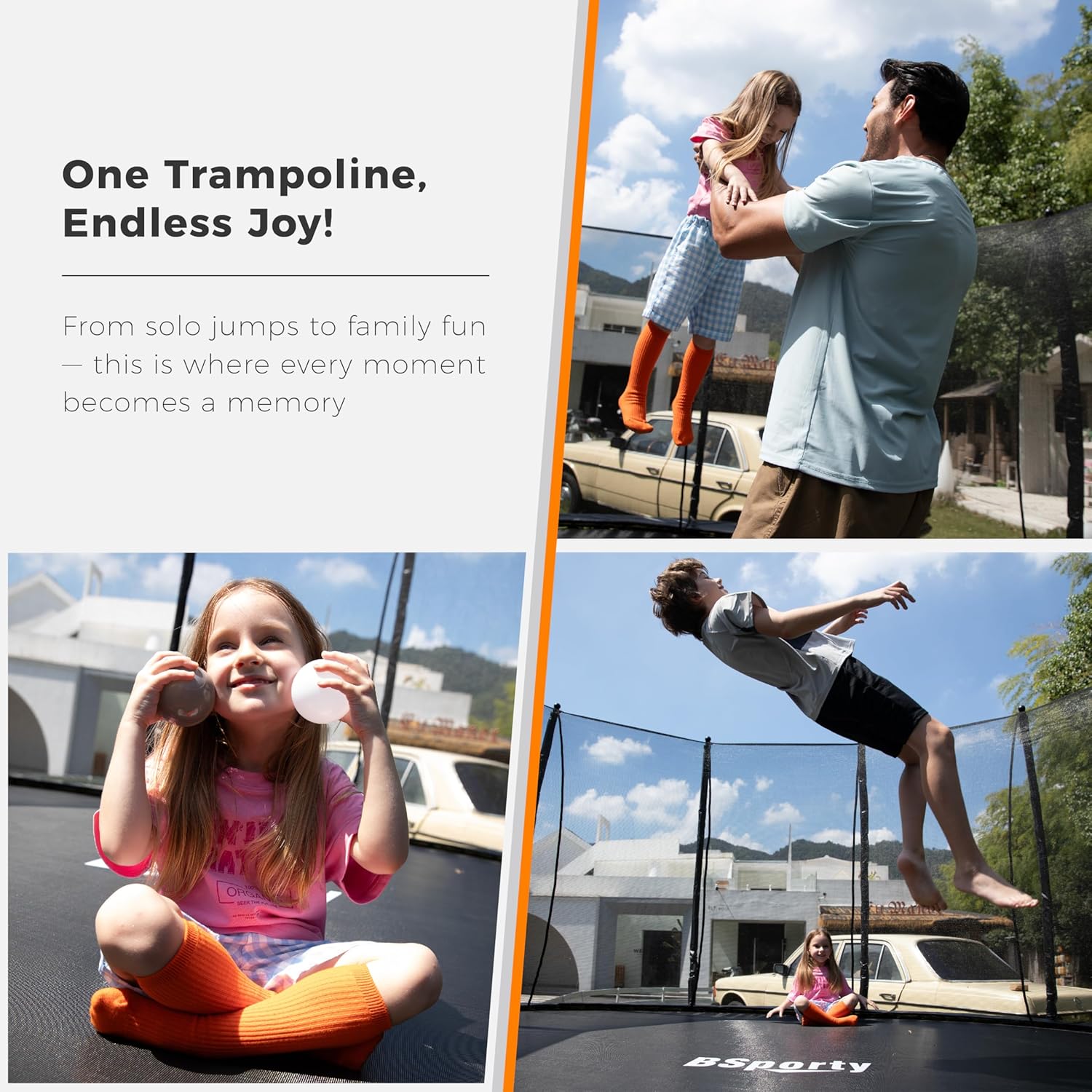 Trampoline Outdoor 10FT 14FT 16FT with Enclosure,5 Reinforced U-Shaped Legs with Center Support,ASTM