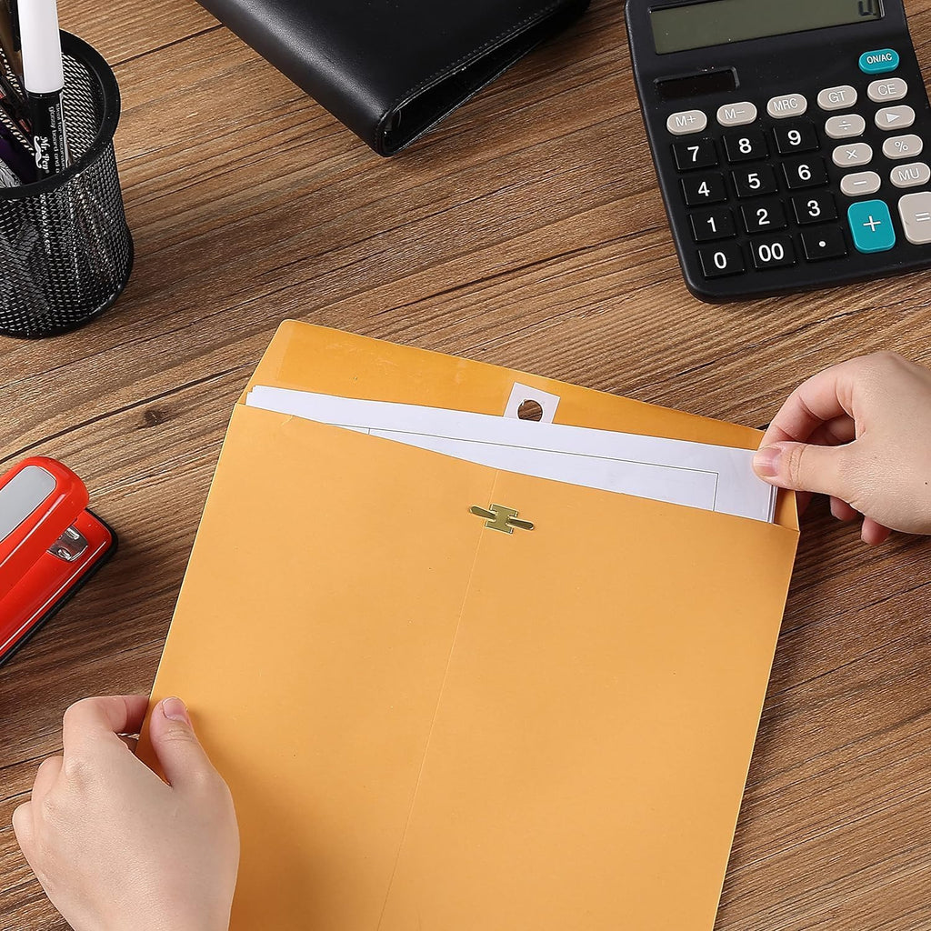 Clasp Envelopes, 9" x 12" Envelopes, Gummed Flap With Metal Clasp Closure, Perfect For Office, Home And School Use