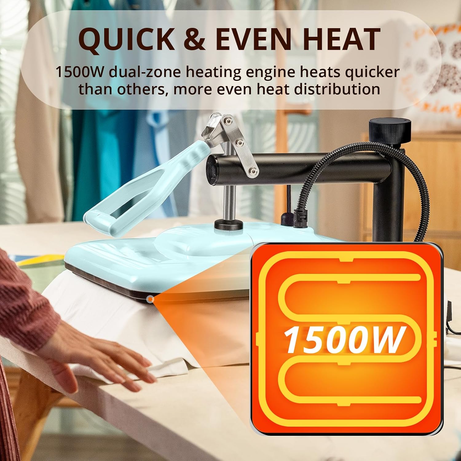 Heat Press Machine 15x15 - Swing Away Shirt Press for Sublimation | 1500W Rapid EvenHeating, Adjustable pressure knob