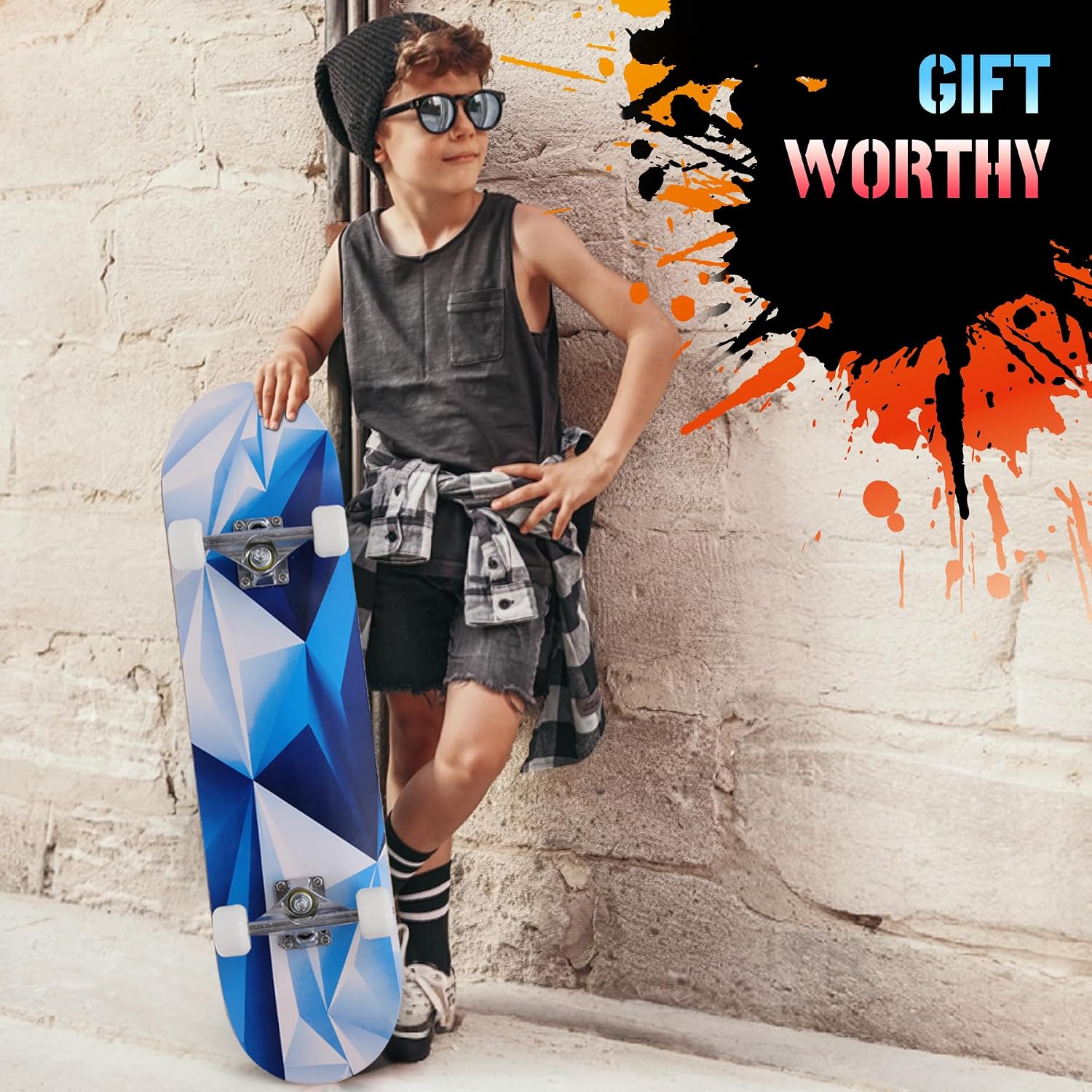 Pro Complete Skateboards for Beginners Girls Boys Kids Youths Teens Adults 31"x8" Skate Boards 7 Layers Canadian