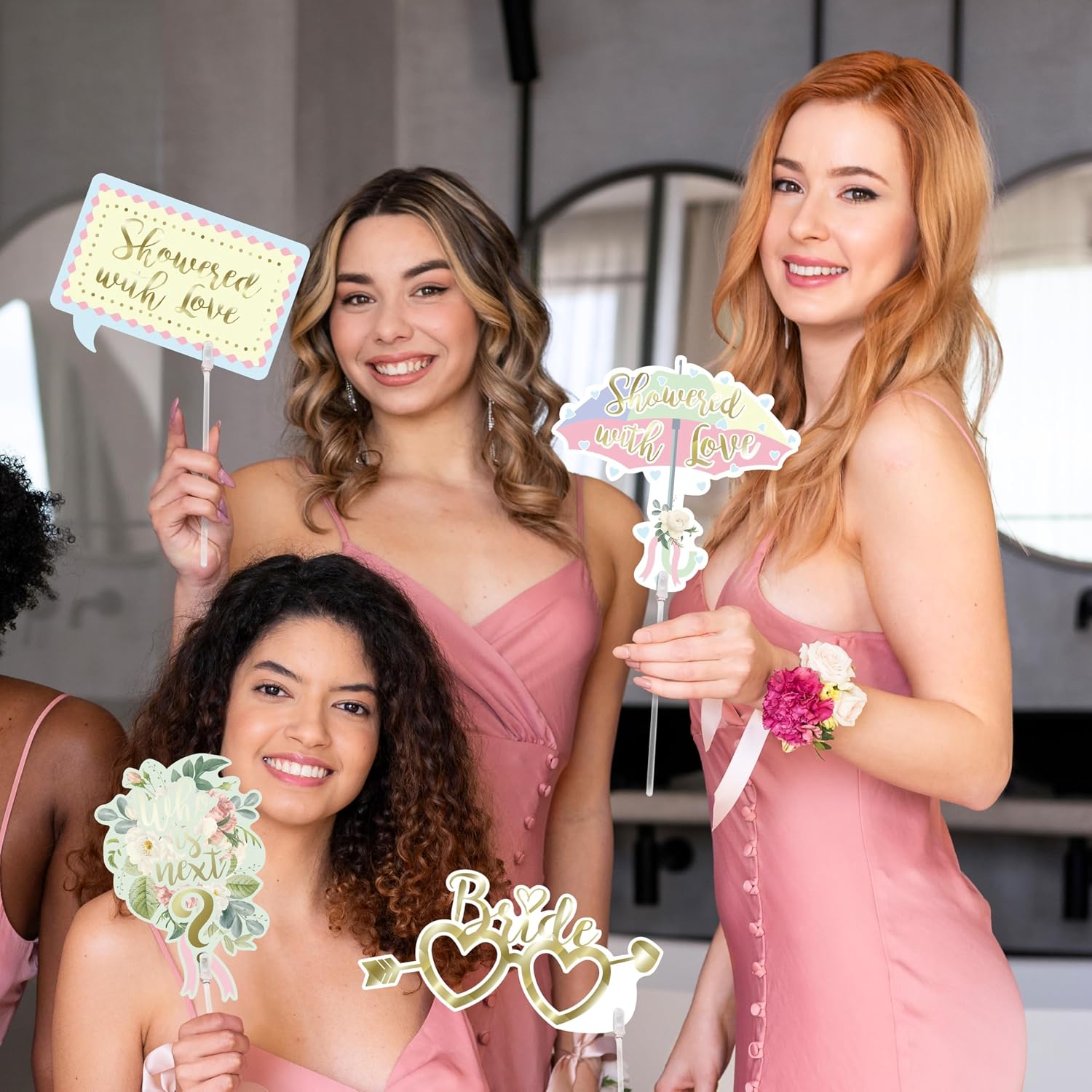 Bridal Shower Photo Props Bachelorette Photo Booth Props Pastel and Gold Party Accessories Hen Do Engagement Proposal