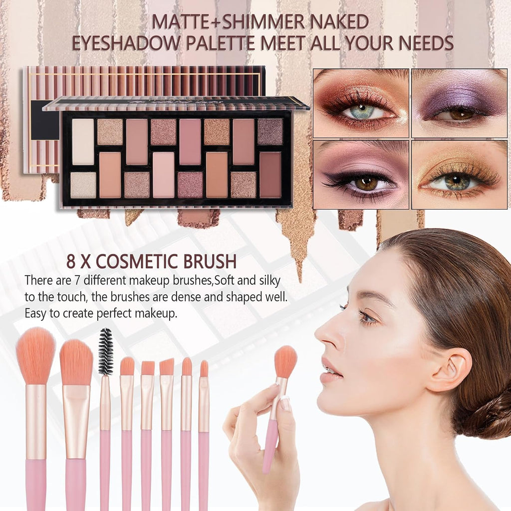 Teen Makeup Kit For Girl Include Eyeshadow Palette,Eyeliner,Makeup Brush Set,Lipgloss Set,Mascara, Eyebrow Pencil