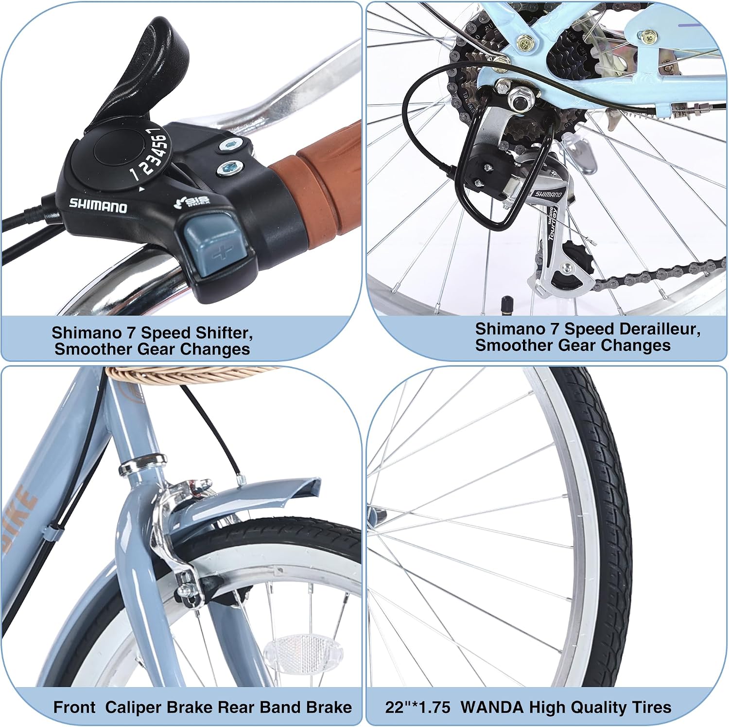 22/26 Inch Women's Bike Beach Cruiser Bike for Women/Girls，City Hybrid Bike 7 Speeds Adult Bicycle Commuter Bike for