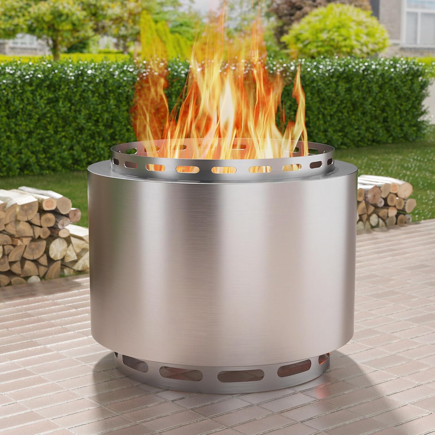 19 Inch Outdoor Smokeless Fire Pit, Portable Stainless Steel Firepit with Weather Resistant Cover,Wood Burning Fire
