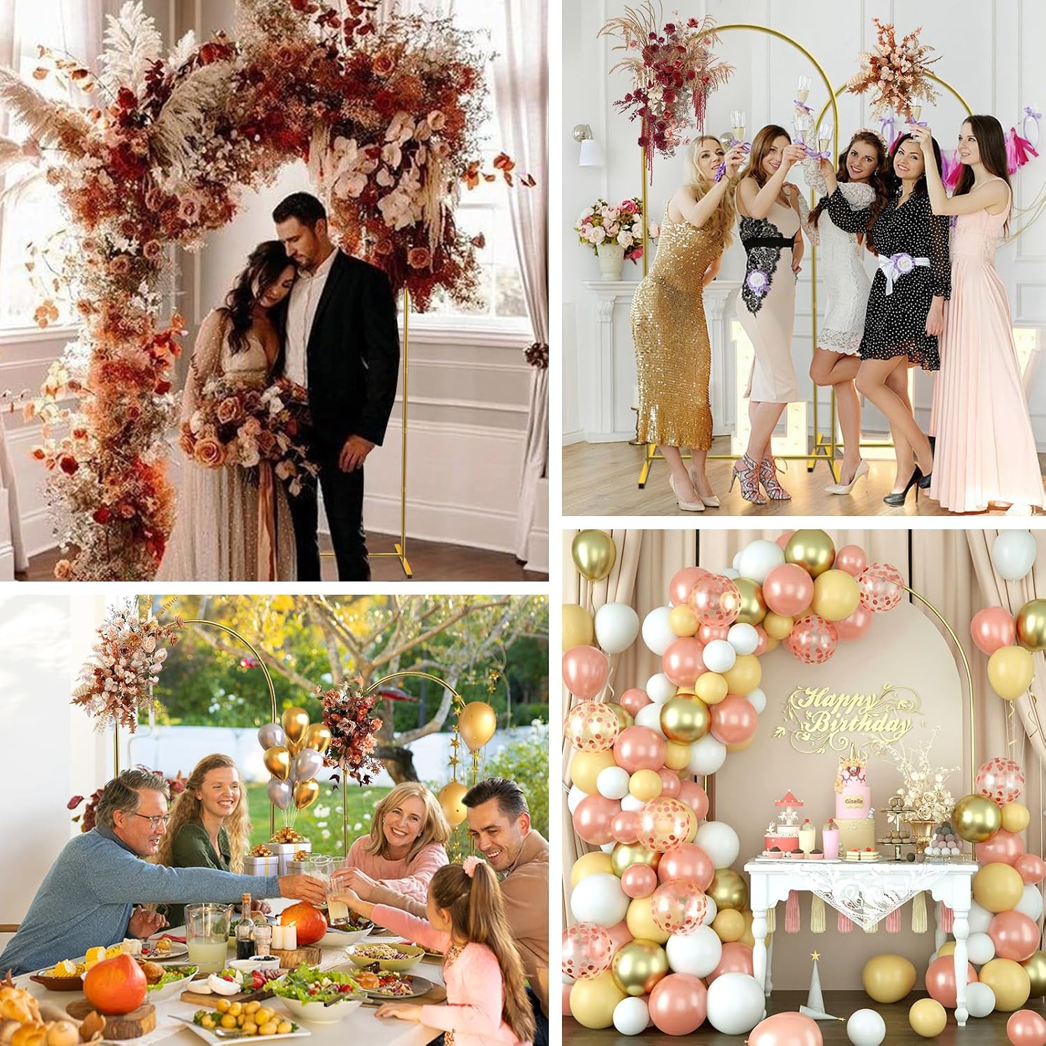 Wedding Arch Backdrop Stand Set of 2 Gold Metal Arch Frame 7.2FT & 6FT Backdrop Stand Wedding Arch Bracket Stand