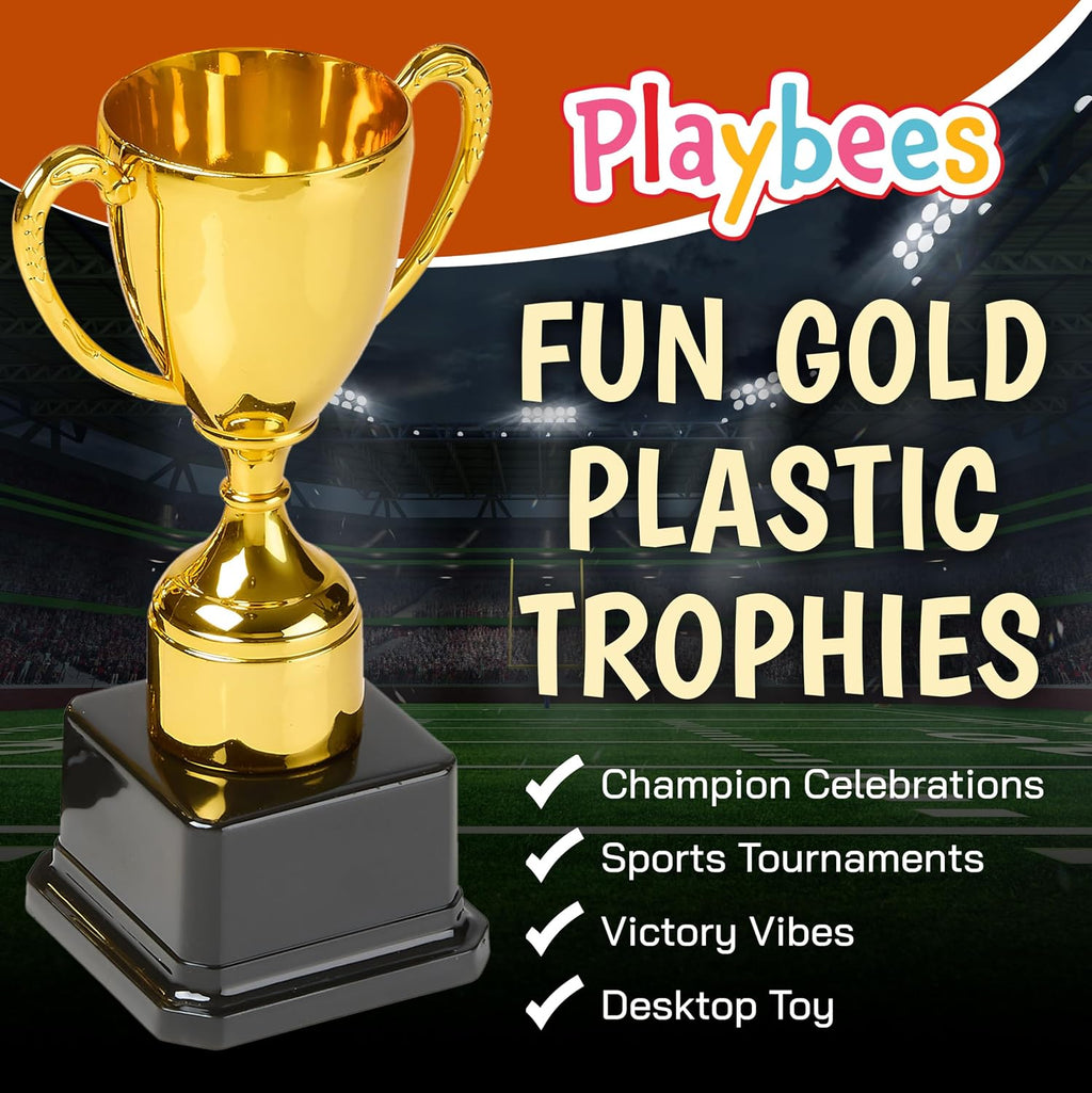 Fun Gold Plastic Trophies - 6 Pack - 7 Inch - Award Trophy Cup Set for Superstar Kids - Champion Celebrations, Sports