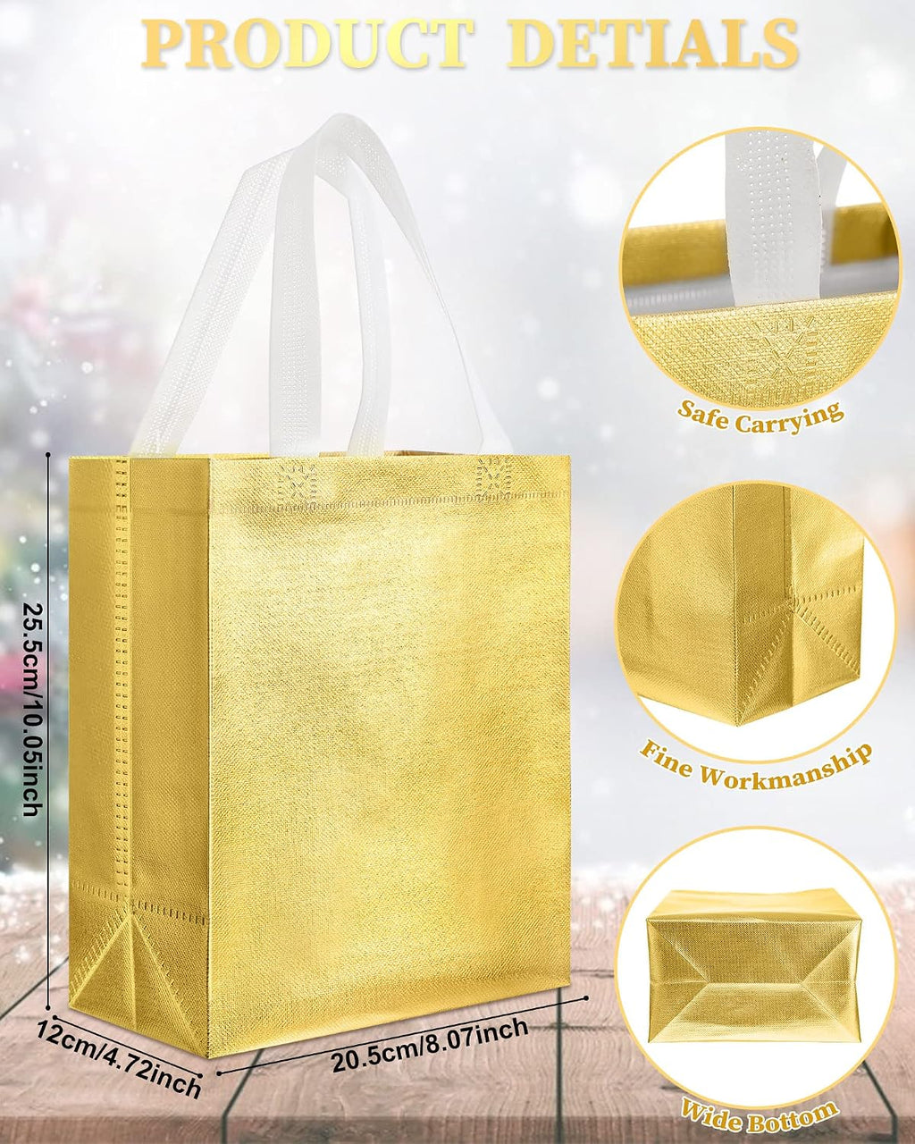 80 Pcs Reusable Gift Bags, Medium, Gold