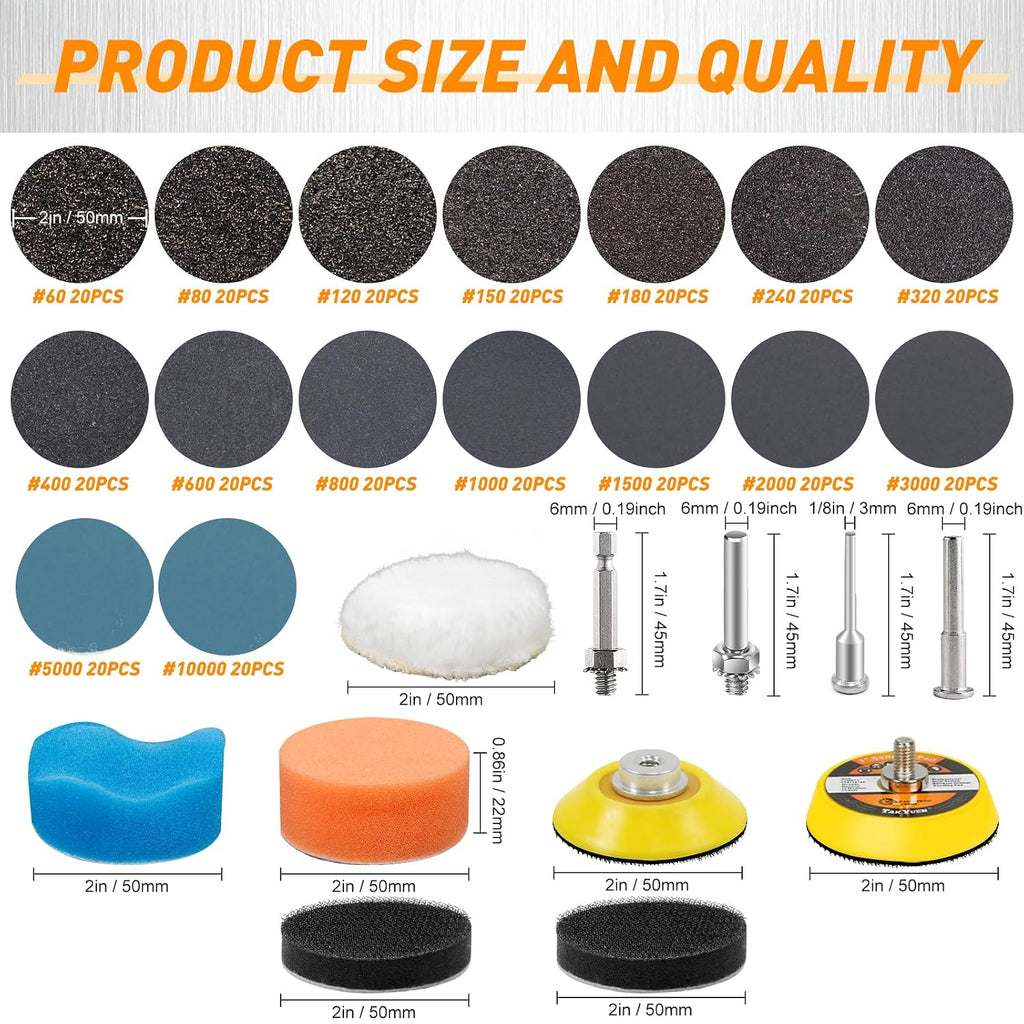 331 PCS 2 Inch Wet Dry Sanding Discs 60-10000 Grit Assorted