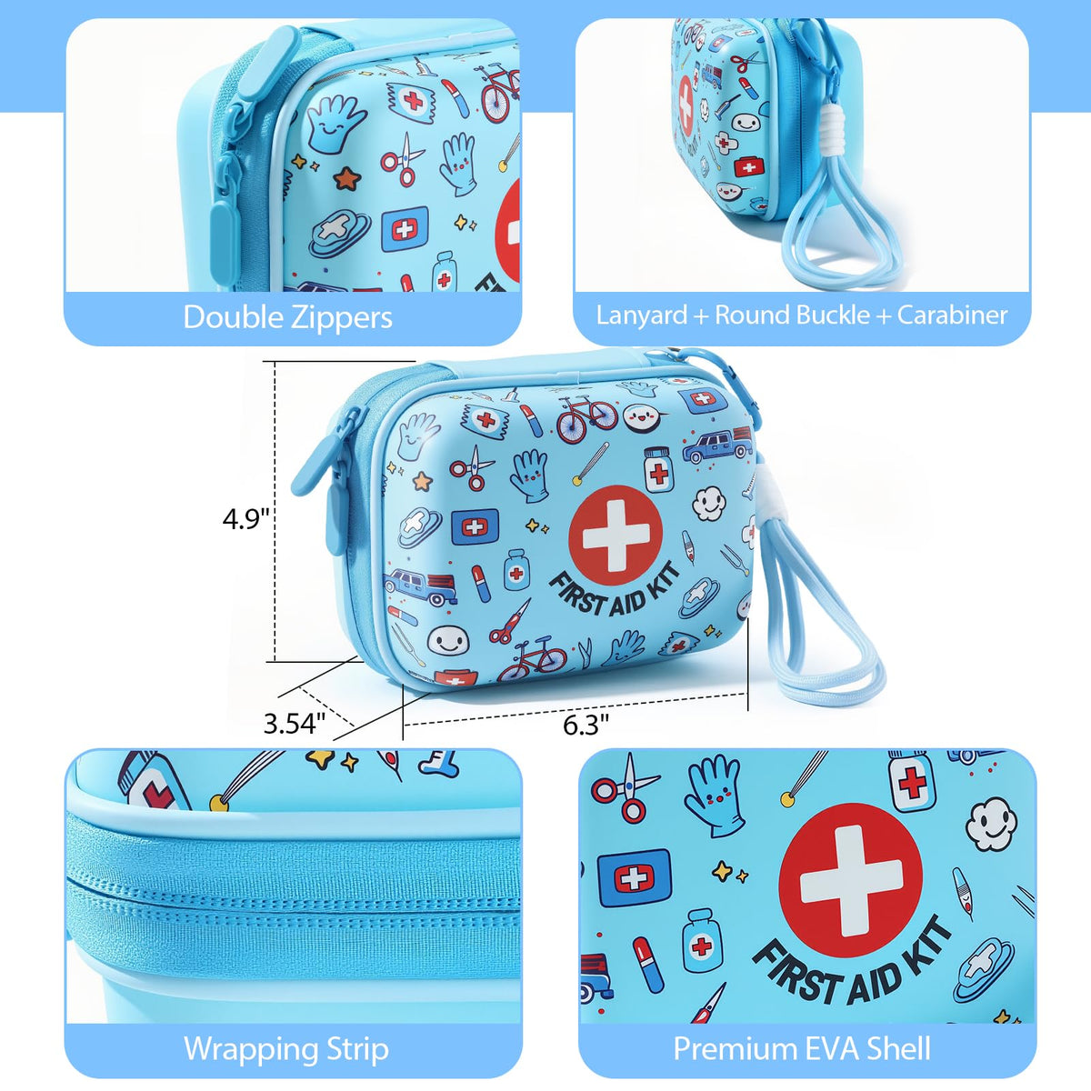 Mini First Aid Kit for Kids - 160 Pcs Hard Shell Emergency Kit, Blue