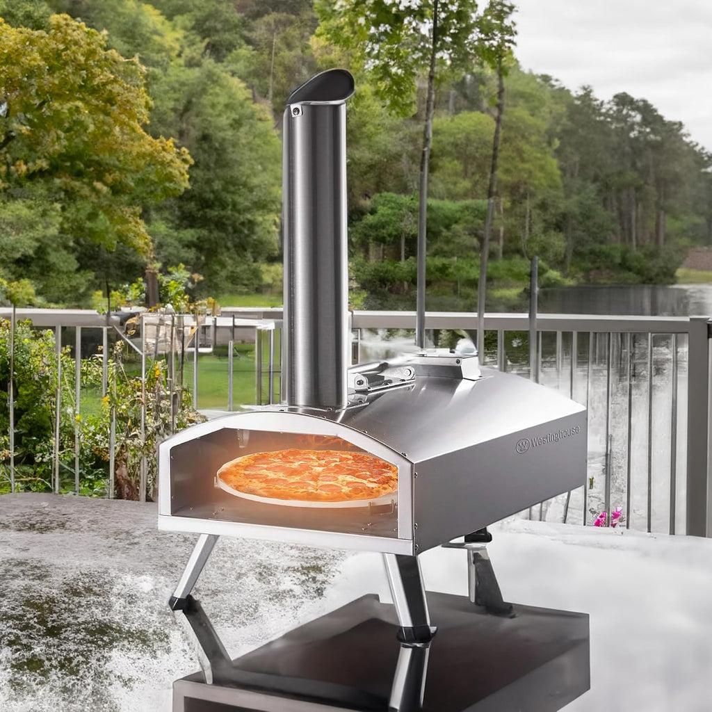 12-Inch Dual-Fuel Pizza Oven - Wood Pellet & Propane, 1000°F High-Heat, Rotating Stone, Portable Outdoor Design