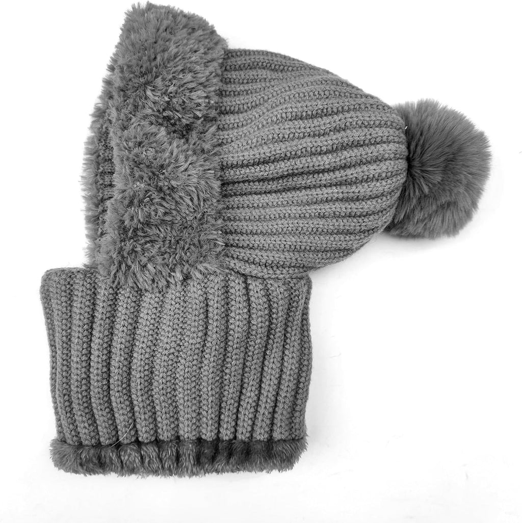 Women Winter Knit Beanie Hats One Piece Fleece Lined Balaclavas | Lady winter Earmuff Hooded Ski Snow Hat Pom Pom