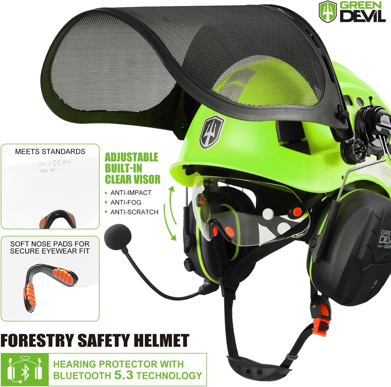 Forestry Chainsaw Safety Helmet with Bluetooth Ear Muffs Arborist Helmet Hard Hat with Built-in Visor Mesh Face