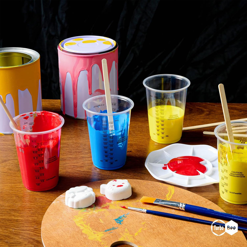 Plastic Measuring Cups 8OZ,100 PACK Disposable Mixing Cups with 100 Mixing Sticks,Paint Graduated Measuring Tumblers