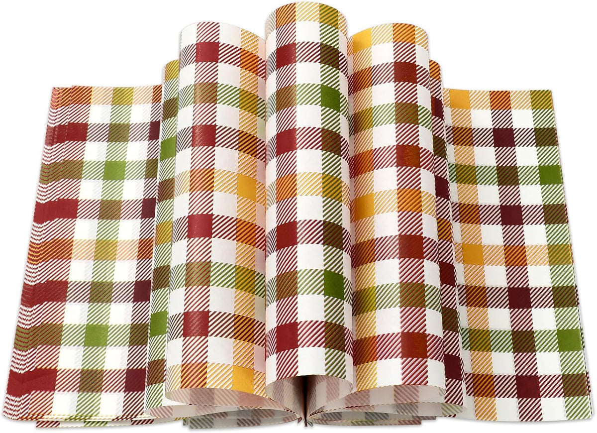 150 Sheets Fall Plaid Wax Paper, Greaseproof Waterproof