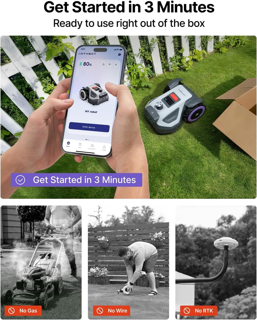 M5 Lidar Robot Lawn Mower, 360°LiDAR+Vision Perimeter Wire Free 1/8 Acre, Vision Obstacle Avoidance Robotic Lawnmower