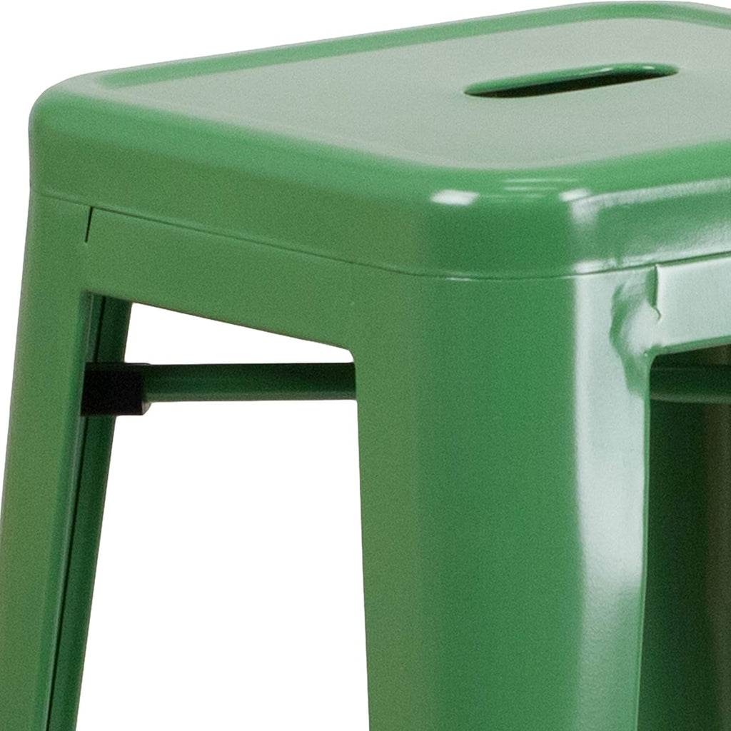 Commercial Grade 30" H Backless Green Metal Indoor-Outdoor Barstool, Square