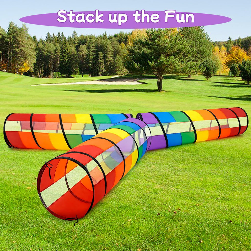 Kids Play Tunnel for Toddlers, Large 21" Colorful Rainbow | Pop Up Crawl Tunnel Tent for Baby or Pet with Breathable