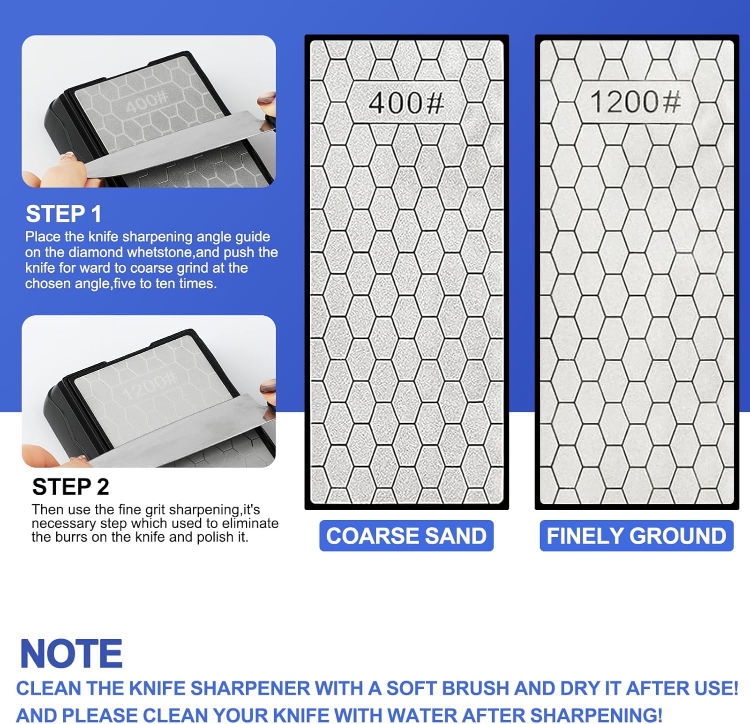 Double-sided Diamond Sharpening Stone,Knife Sharpening Stone with Extra Fine 1200/Coarse 400 Grit Diamond Plate