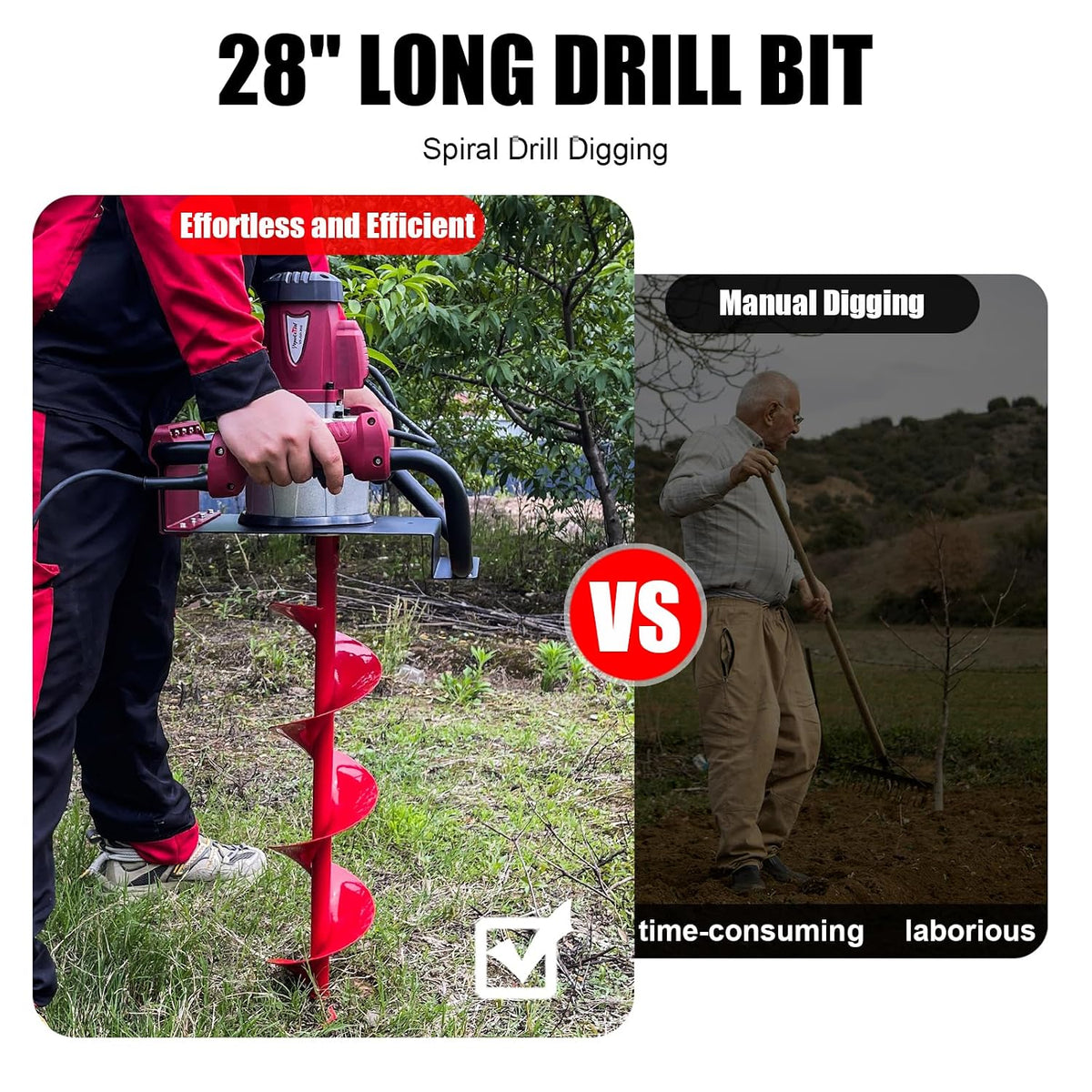 1500W Electric Post Hole Digger with 6" Bit, Red | 110V, 200RPM, 90ft-lb Torque, 6" Bit, Safety Lock, Anti-Vibration