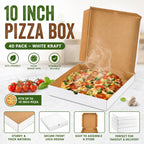 40 Pack Pizza Box 10"×10", White Pizza Box, Grease-Resistant Corrugated Pizza Boxes, Take Out Food Containers Packing