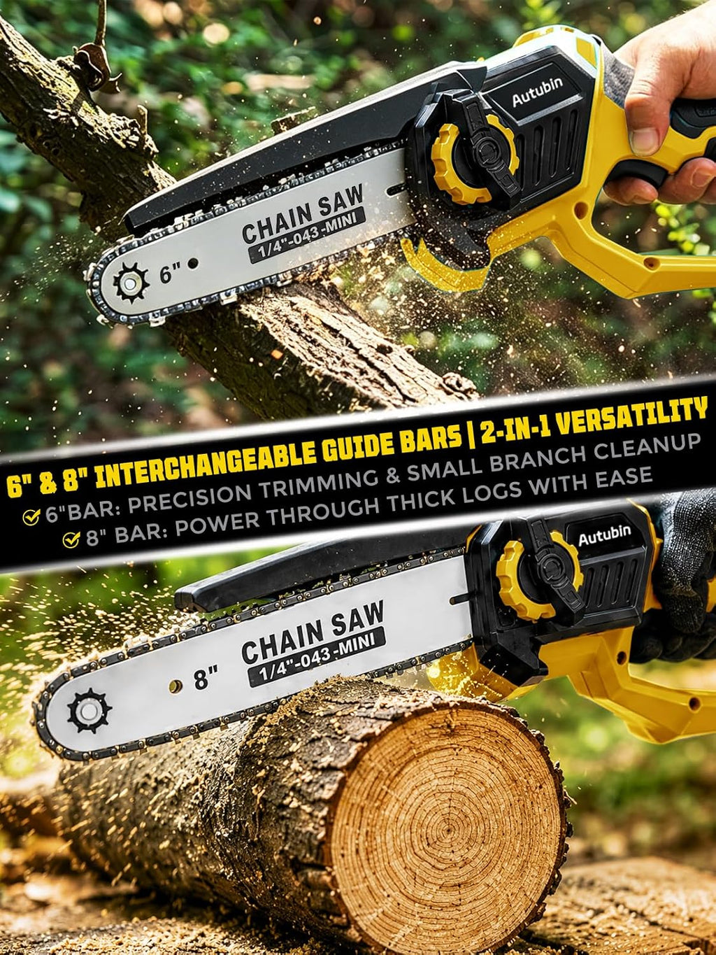 2-in-1 Electric Pole Saw & Mini Chainsaw For Yard Branch Cutting | 8 & 6 Inch Blade for Tree Trimming, 16 FT