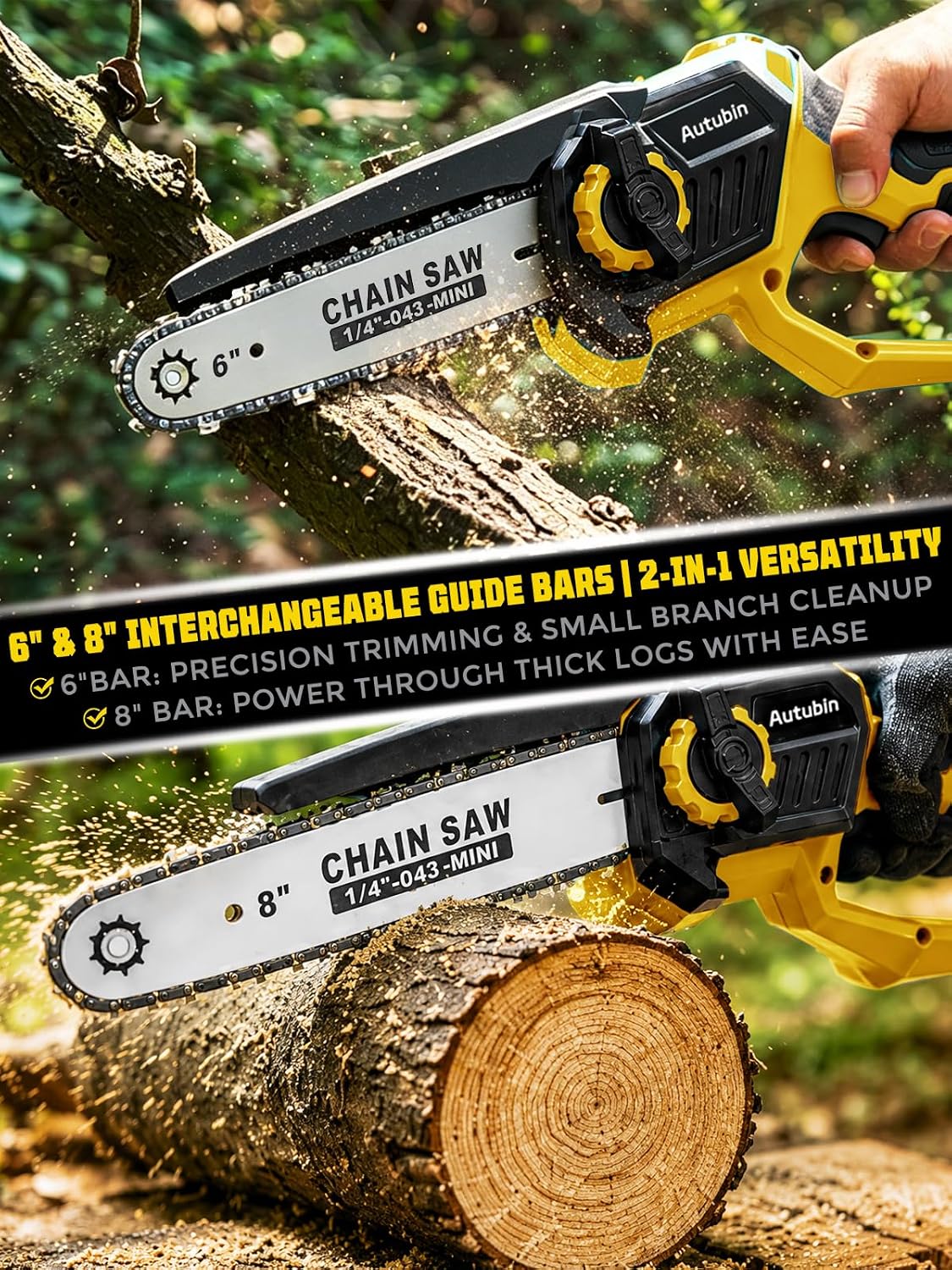 2-in-1 Electric Pole Saw & Mini Chainsaw For Yard Branch Cutting | 8 & 6 Inch Blade for Tree Trimming, 16 FT