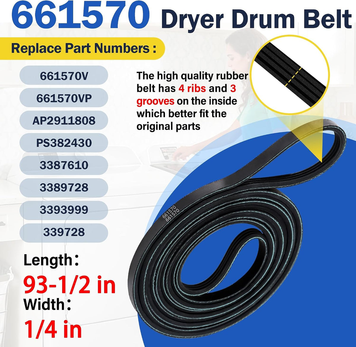 WED8300SW0 WED9150WW0 WED9050XW1 Dryer Roller Belt Kit Fit for Whirl-pool