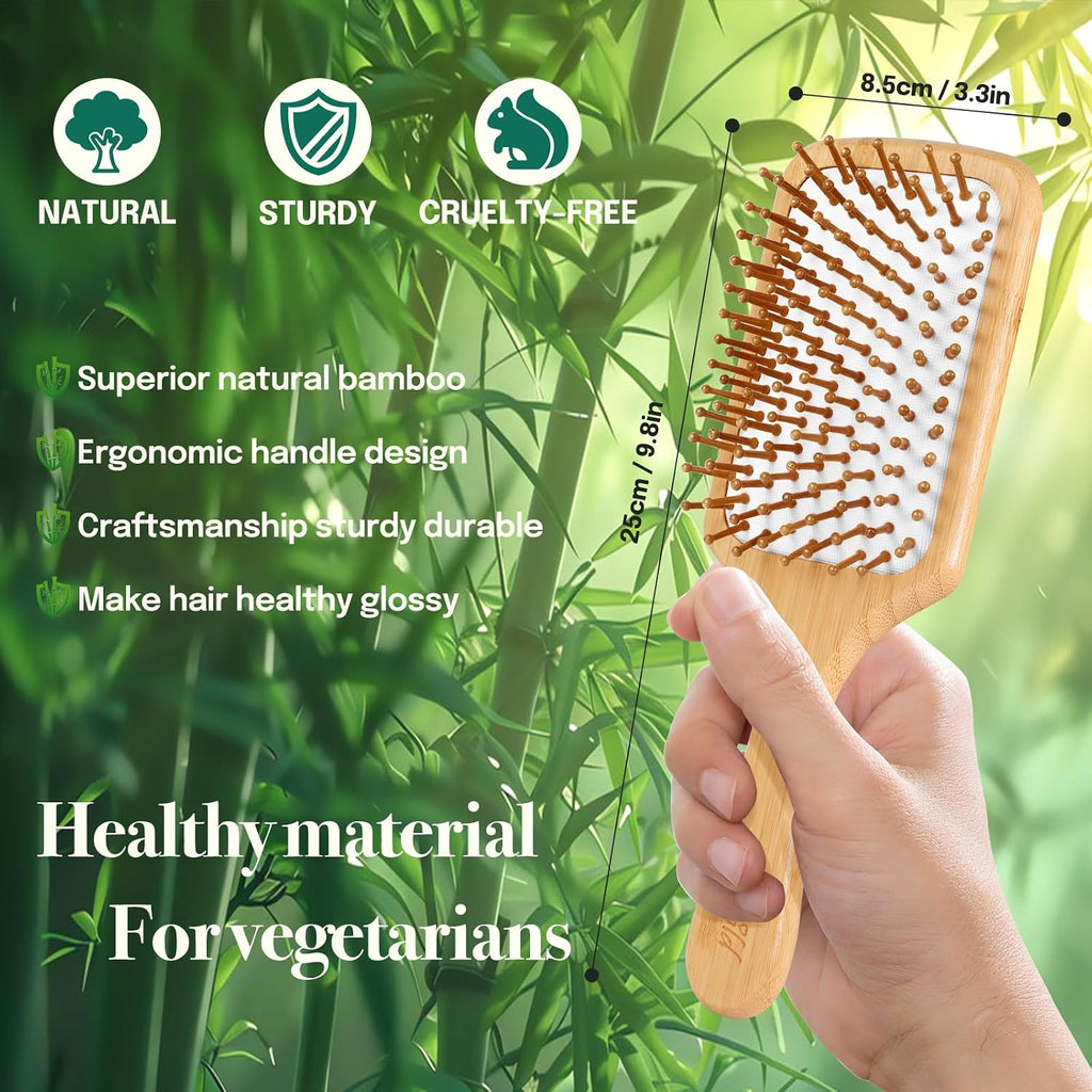Hair Brush Set with Bamboo Detangling Brush and Boar Bristle Brush | 2 Pack HairBrush Set for Women Men Kids, Bamboo