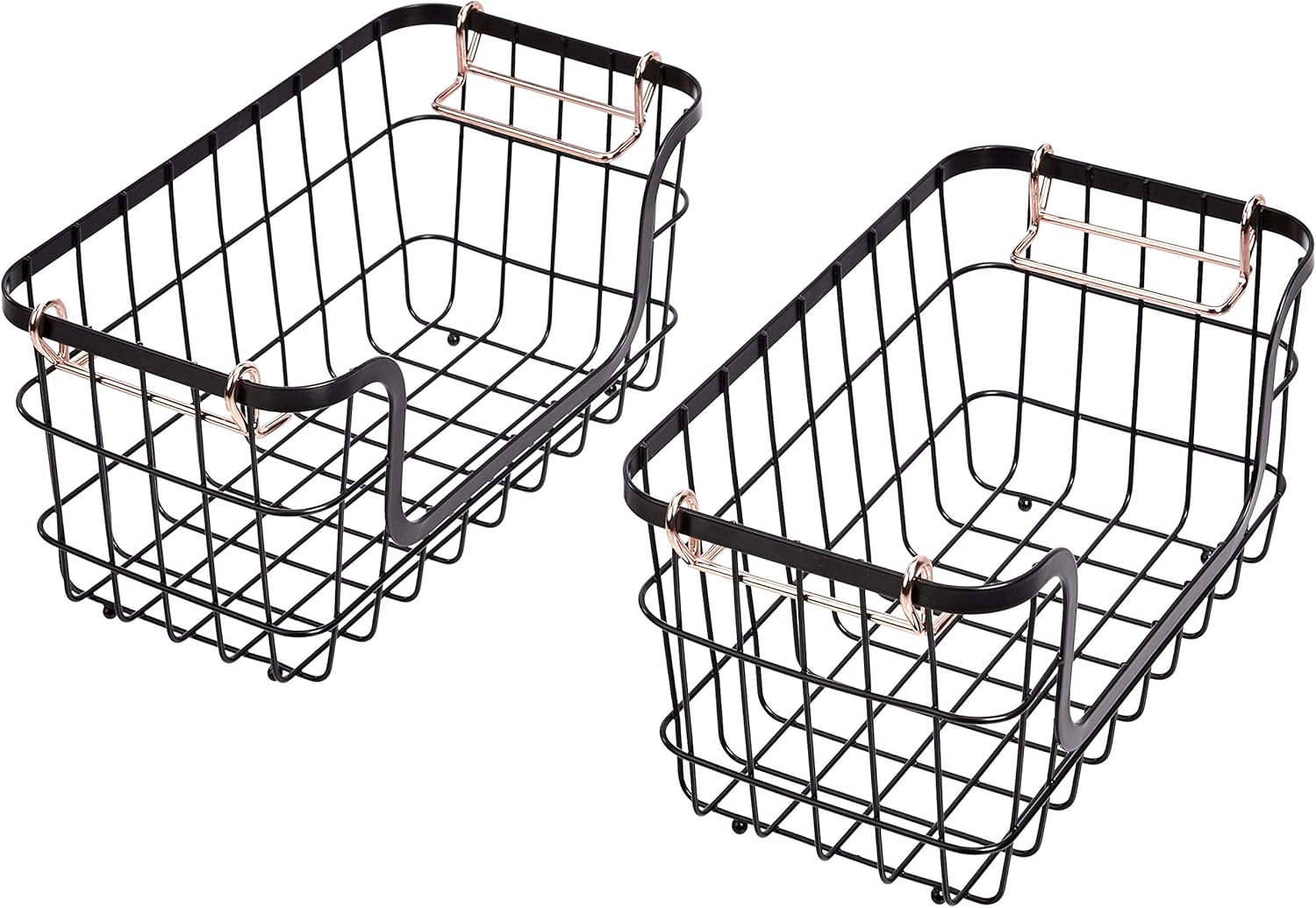 Stackable Metal Wire Rectangular Storage Baskets for Kitchen, Bathroom or Pantry Organizing, 2 Count, Black